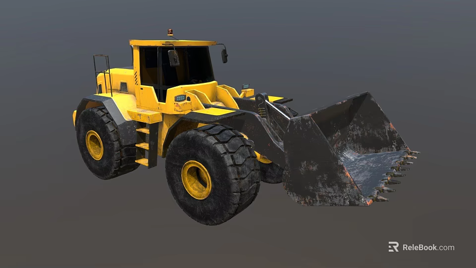 Yellow Heavy Duty Construction Loader With Large Tires And Front Bucket 3d model 