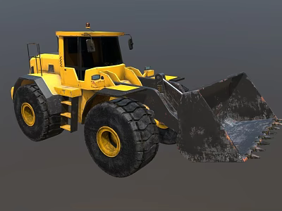 Yellow Heavy Duty Construction Loader With Large Tires And Front Bucket 3d model
