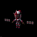Cartoon Warrior Character With Red White Helmet Blue Accents Armor And Red Symbol Badges