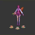 Colorful Game Movie Character In Pink Purple Outfit With Twin Tails And Cake Items
