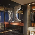 Luxury Modern Bathroom Interior Design With Backlit Round Mirror And Gorgeous Textured Wall Tiles