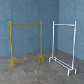 Simple Yellow And White Clothes Racks With Blue Wall And Gray Floor
