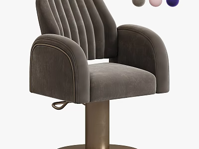 Modern Gray Armchair With Curved Armrests Swivel Metal Base Stitched Details 3d model