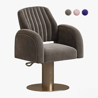Modern Gray Armchair With Curved Armrests Swivel Metal Base Stitched Details 3d model