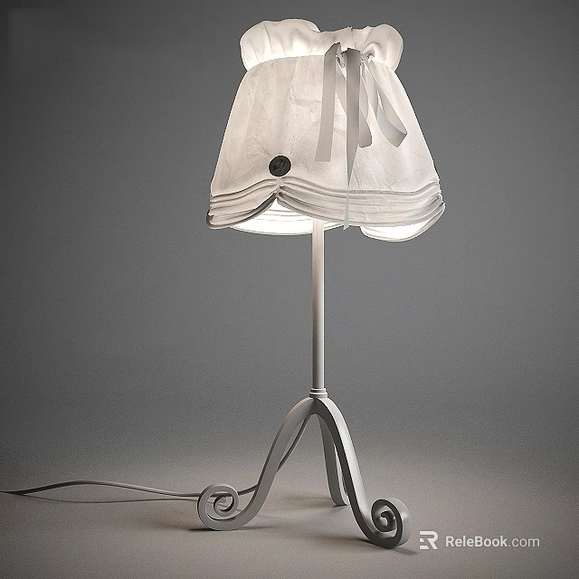 Unique Shaped Table Lamp With White Fabric Shade And Curved Base Modern Design 3d model 