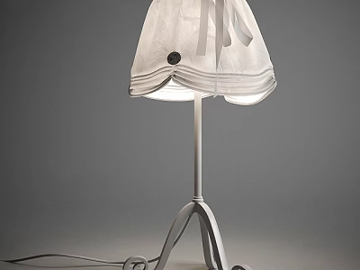 Unique Shaped Table Lamp With White Fabric Shade And Curved Base Modern Design 3d model
