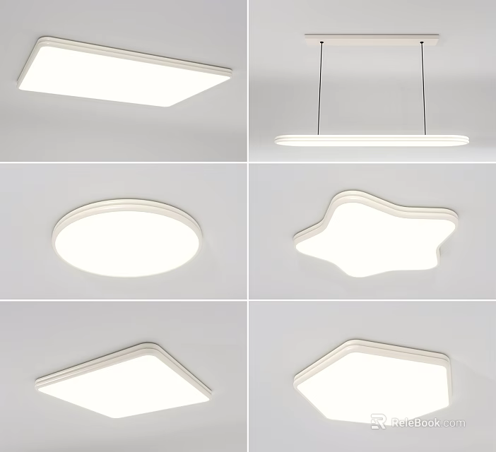 Modern Minimalist Ceiling Lights Featuring Various Shapes and Sleek White Design 3d model