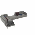 Modern Gray Sofa Display In Multiple Angles With Red Blue Pillows And Gray Blanket 3d model