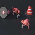 Construction Site Equipment Including Cement Mixers And Traffic Cones 3d model