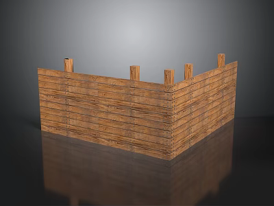 Rustic Wooden Fence Structure With Vertical Planks And Corner Posts 3d model