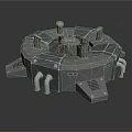 Futuristic Industrial Mechanical Device With Circular Base Metal Bolts Pipes And Vent Grilles