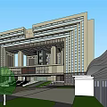 Classical Office Building Architecture With Grand Entrance And Landscaped Plaza Area