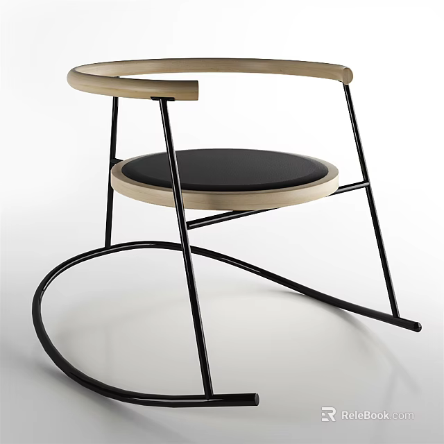 Modern Leisure Chair With Black Metal Frame And Beige Round Seat Design 3d model 