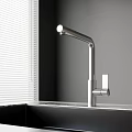 Modern Stainless Steel Kitchen Faucet With Sleek Design Near Window Blinds On Sink