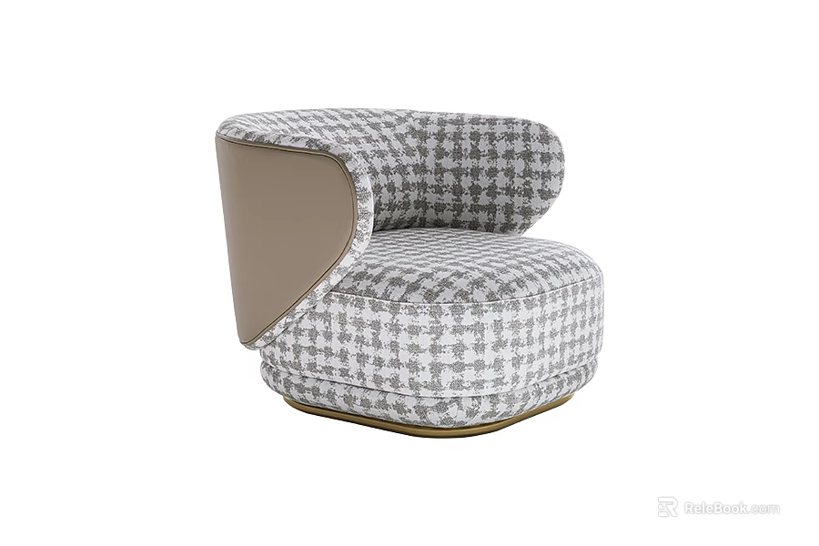 Modern Single Sofa With Houndstooth Fabric And Curved Leather Armrest Round Base 3d model