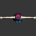 3D Character With Purple Hair Blue Sportswear Shorts And Sneakers Arms Outstretched
