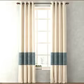 Beige Curtains With Gray Blue Green Stripes For Window Decoration