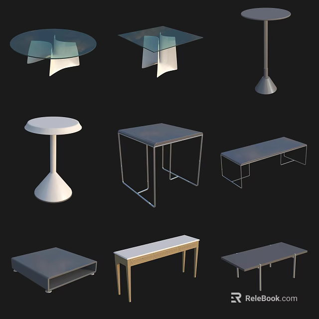 Modern Tea Table And Chairs Collection Featuring Various Shapes And Minimalist Frames 3d model 