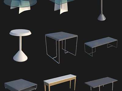 Modern Tea Table And Chairs Collection Featuring Various Shapes And Minimalist Frames 3d model