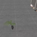 Modern Grey Floor Tiles with White Grout Lines and Green Potted Plant
