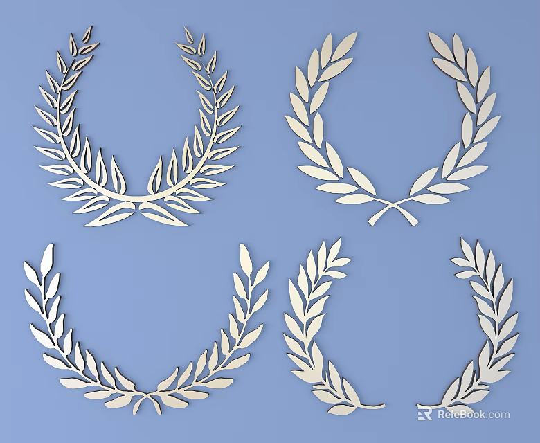 White Laurel Leaf Wreath Wall Decor Set for Home Decoration 3d model