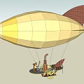 Vintage Steampunk Airship Design With Yellow Envelope Brown Tail And Mechanical Suspended Platform