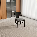 Stylish Black Single Chair With Wooden Cabinet Glass Door White Blinds And Light Carpet