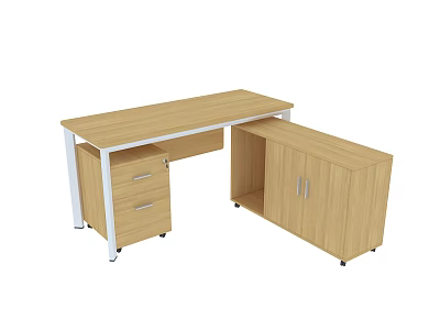 Modern Wooden Office Desk With Spacious Tabletop Drawers And Cabinet Storage 3d model