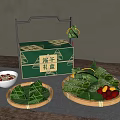 Traditional Dragon Boat Festival Zongzi in Green Gift Box with Reed Leaves and Bamboo Trays