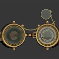Vintage Leather Goggles With Round Lenses Brown Leather Strap And Gold Decorations