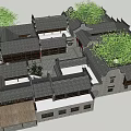 Ancient Chinese Architecture Complex Featuring Traditional Tile Roofs Courtyards Stone Paths And Green Trees 3d model