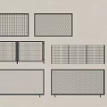Various Metal Fence Designs with Grid Patterns and Panel Styles 3d model