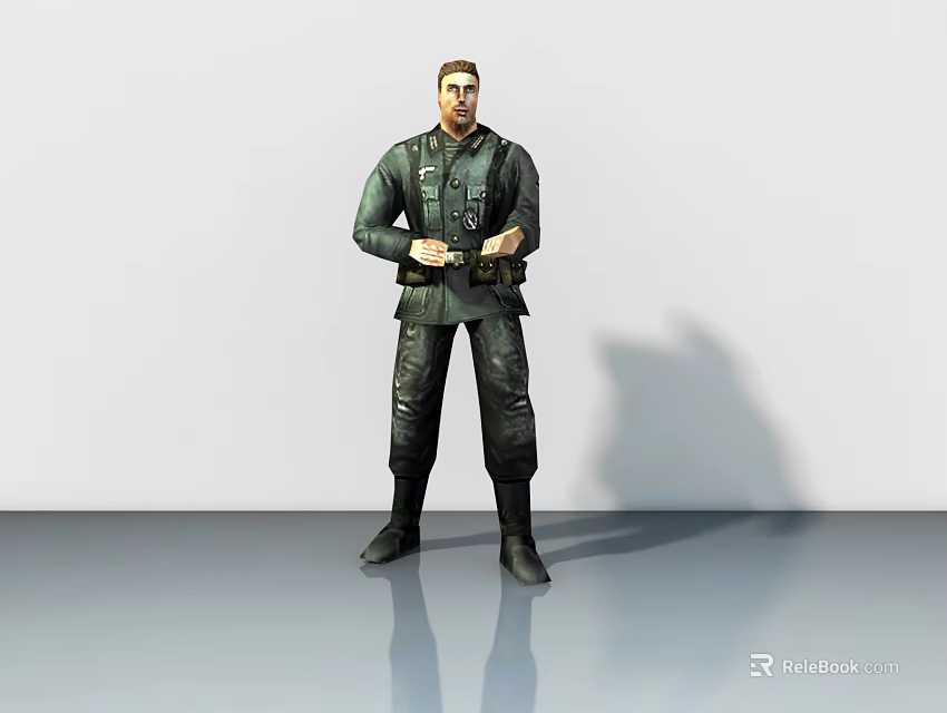 Man In Green Uniform Standing On Smooth Floor With White Background And Shadow 3d model 