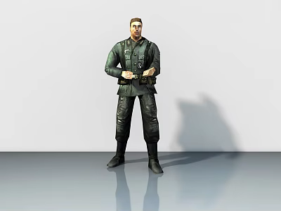 Man In Green Uniform Standing On Smooth Floor With White Background And Shadow 3d model