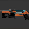 Orange and Blue Modern Futuristic Weapon with Sleek Gun Design and Vibrant Accents