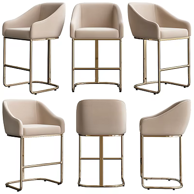 Elegant Modern Bar Stools With Velvet Upholstery And Gold Metal Frame Displayed In Various Angles 3d model