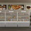 Bakery Wooden Display Shelving Units With Assorted Breads And Pastries