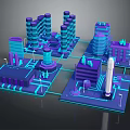 Futuristic City Architecture 3D Model With Tall Buildings Neon Lights And Connected Structures