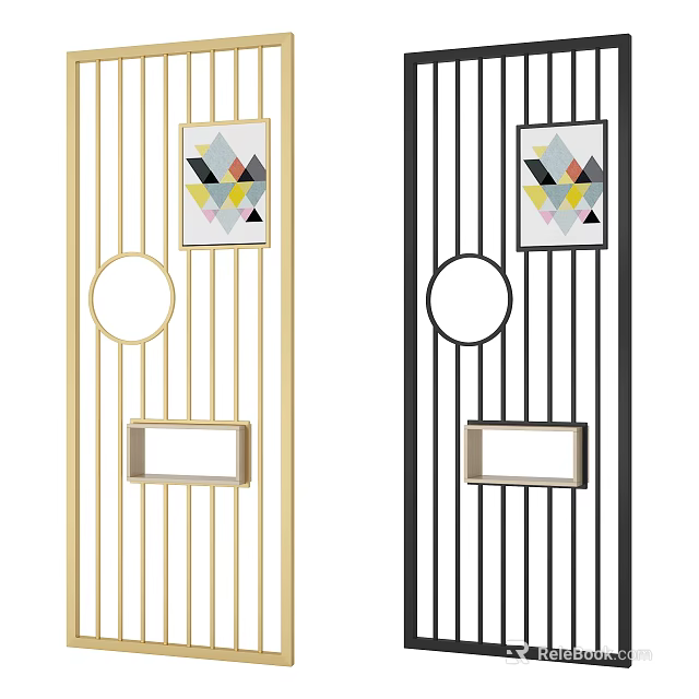 Modern Room Divider With Striped Design Geometric Artwork And Decorative Elements 3d model