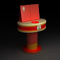 Elegant Red Display Cabinets With Golden Accents On Black Background