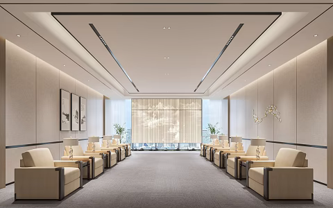 New Chinese-style Reception Room Meeting Room Meeting Room Reception Room Sofa New Chinese-style Screen 3d model