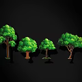 Cartoon Style Green Trees With Different Sizes And Shapes On Black Background 3d model