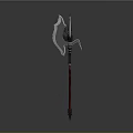 Ornate Battle Axe with Spear Tip Long Handle and Red Accent Design