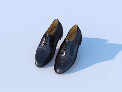 Black Leather Lace Up Brogue Shoes For Men Daily Use Elegant Footwear 3d model