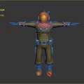 Orange Brown Functional Workwear Outfit With Helmet Pockets Straps And Boots