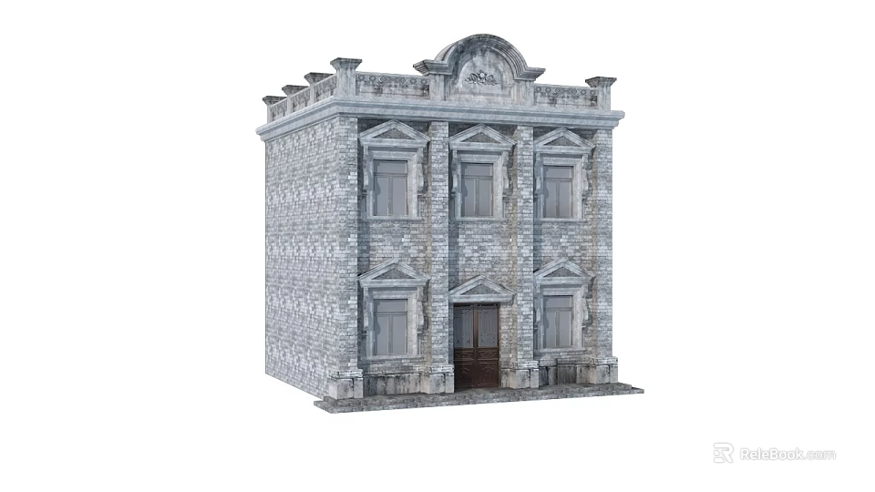 Classical Style Commercial Complex With Stone Masonry Multiple Windows Arched Doorway And Ornate Cornice 3d model 