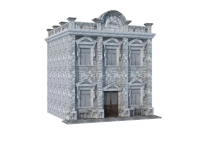Classical Style Commercial Complex With Stone Masonry Multiple Windows Arched Doorway And Ornate Cornice 3d model
