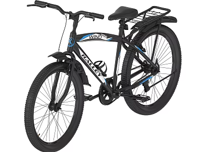 Black Mountain Bicycle Featuring Blue Accents Rear Rack Sturdy Frame And Wide Wheels 3d model