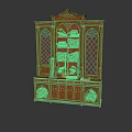 Antique Wooden Cabinet with Glass Doors and Carved Decorative Shelves Classic Design