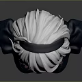 3D Character Bust Sculpture With White Silver Hair Black Blindfold And Dark Outfit Pink Patterns